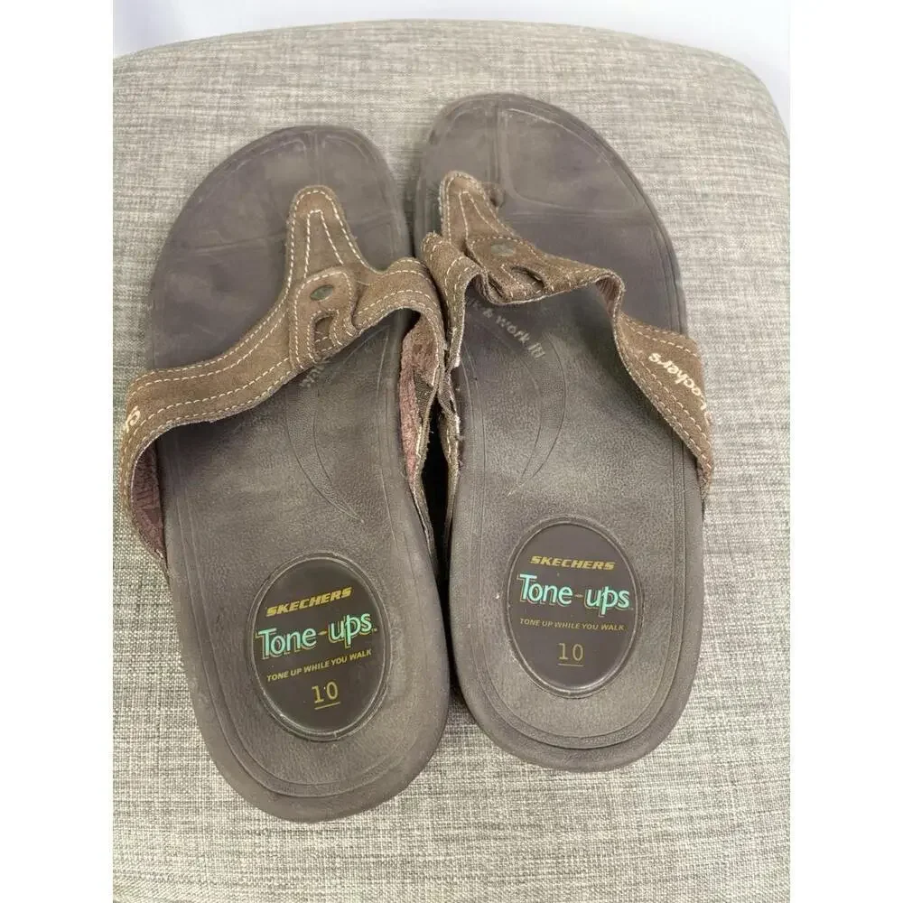 Skechers Sandals Womens 10 Tone Ups Brown Thong Walking Flip Flop Slip On - Picture 4 of 11